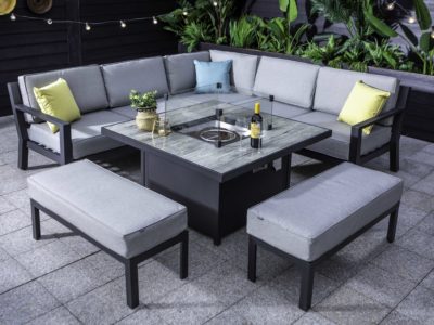 Apollo Square Casual Dining Set with Gas Fire Pit and Benches01